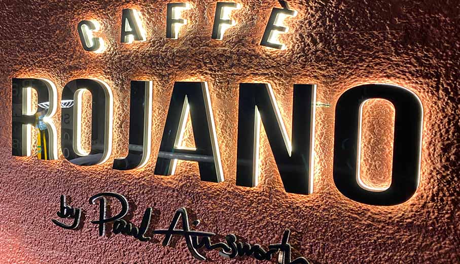 Custom illuminated sign for Caffe Rojano, Padstow Cornwall