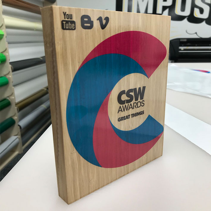 Bamboo award with custom print design