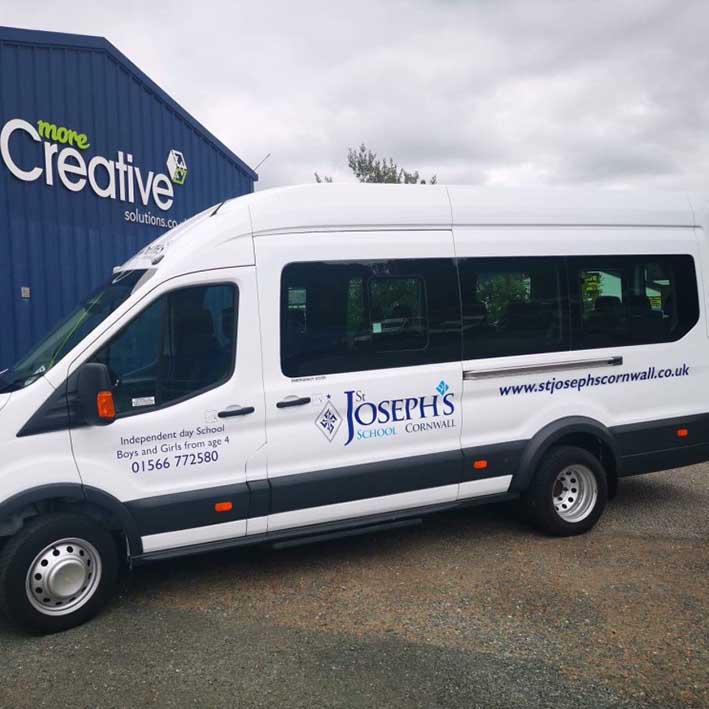 School bus sign writing and van graphics in Launceston Cornwall