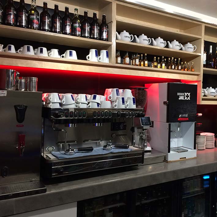 customised bar shelving and counter with LED lighting feature